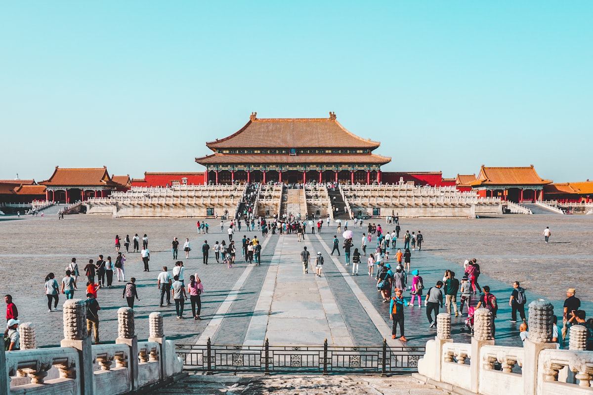 Forbidden City corner tower with morning light on the moat