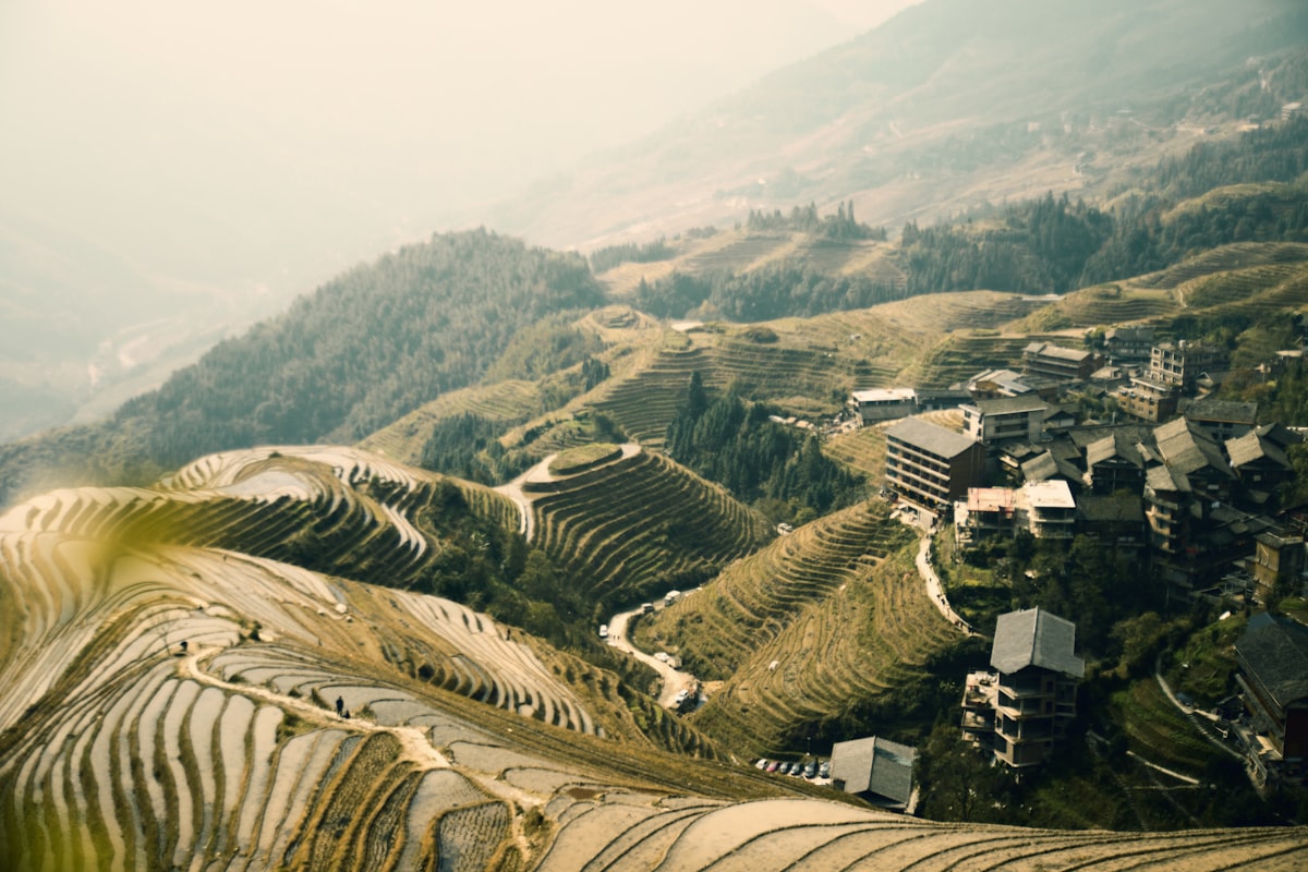 Longji rice terraces cascading down mountain slopes